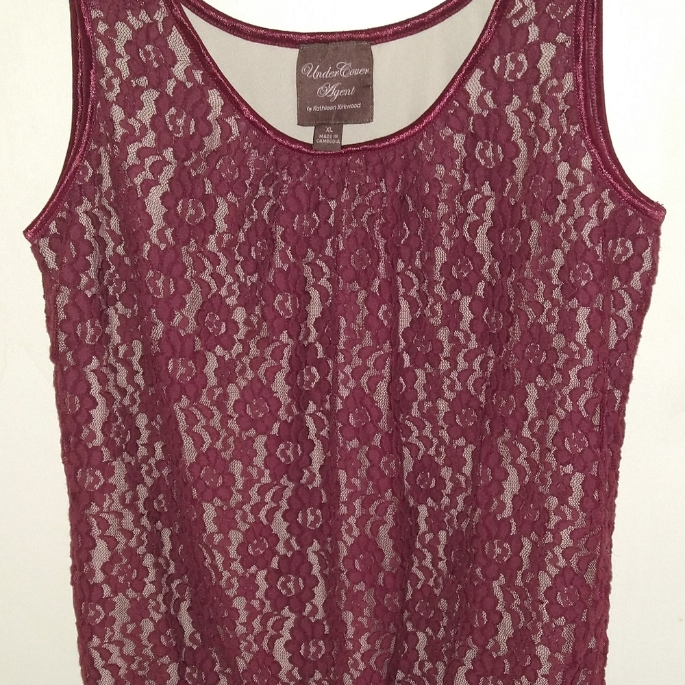 UNDER COVER AGENT WOMEN'S/MISSES SIZE XL RED WINE LACE CAMI INSTANT TUCK STRETCH